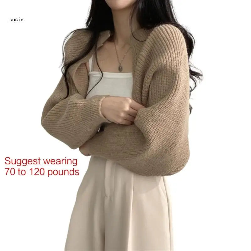 X7YA Women Long Sleeve Open Front Crop Tops Cropped Boleros Shrug Cardigan Sweater